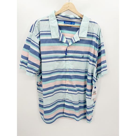 Nautica Blue Sail Aqua Sky Striped Button Down Shirt Men's Size 3XL NWT - Picture 1 of 8